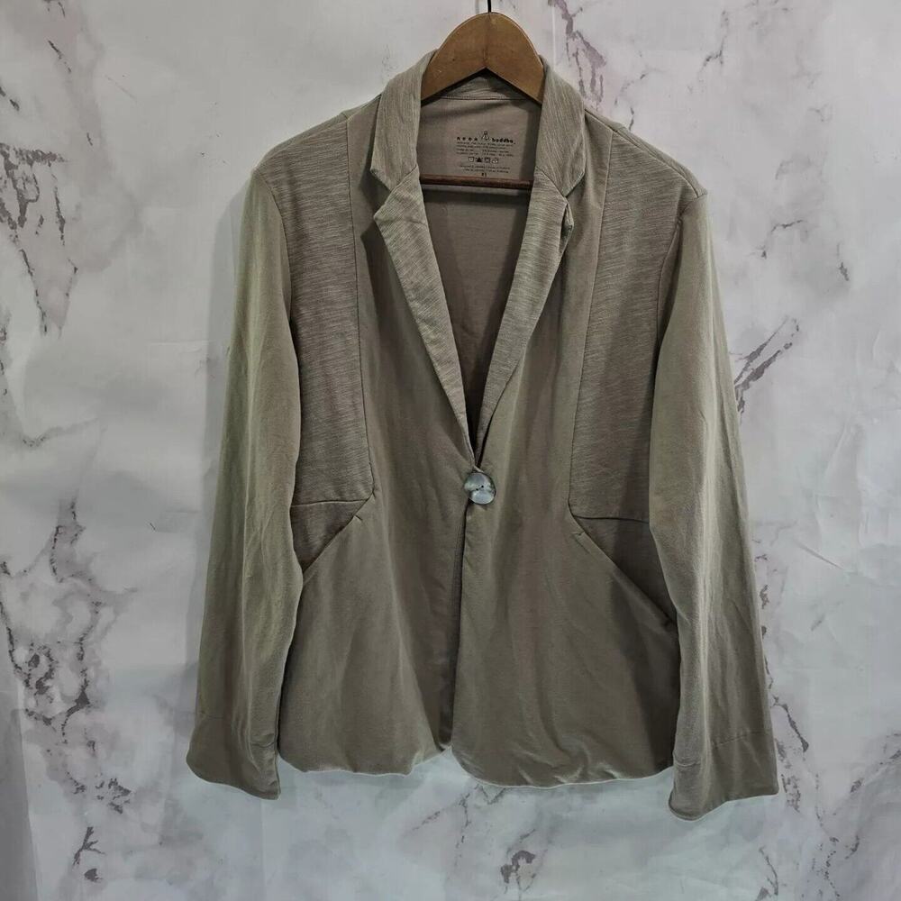 Neon Buddha Jacket Womens XL Taupe Artsy Art To Wear Button Knit Blazer Stretch